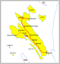 Karta otoka Raba i opis kako u Lopar